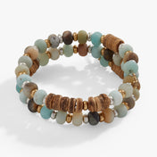 Amazonite + Wood Beaded Wrap Bracelet