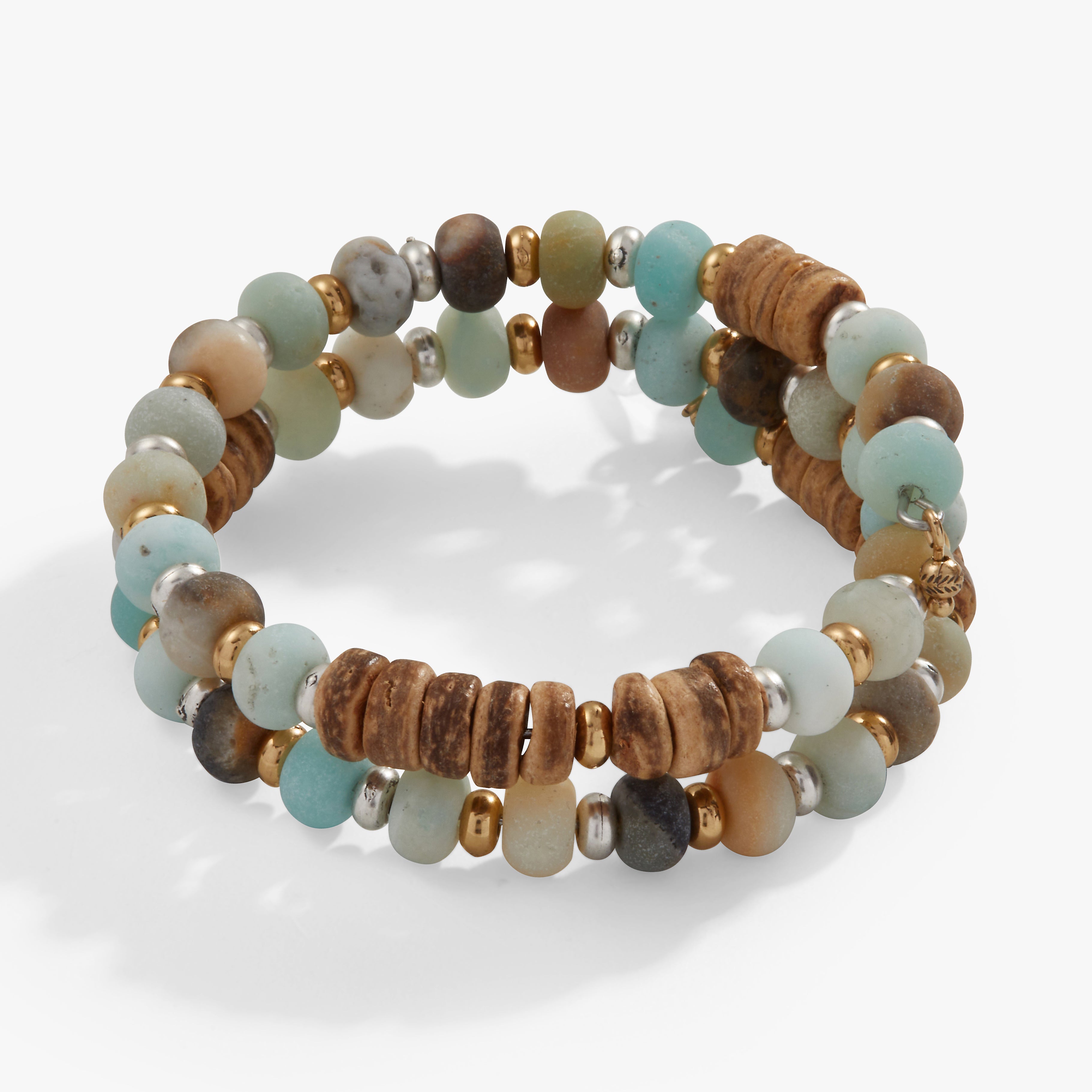 Amazonite + Wood Beaded Wrap Bracelet