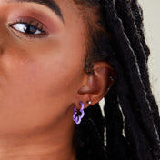 Floral Huggie Hoop Earrings, Purple