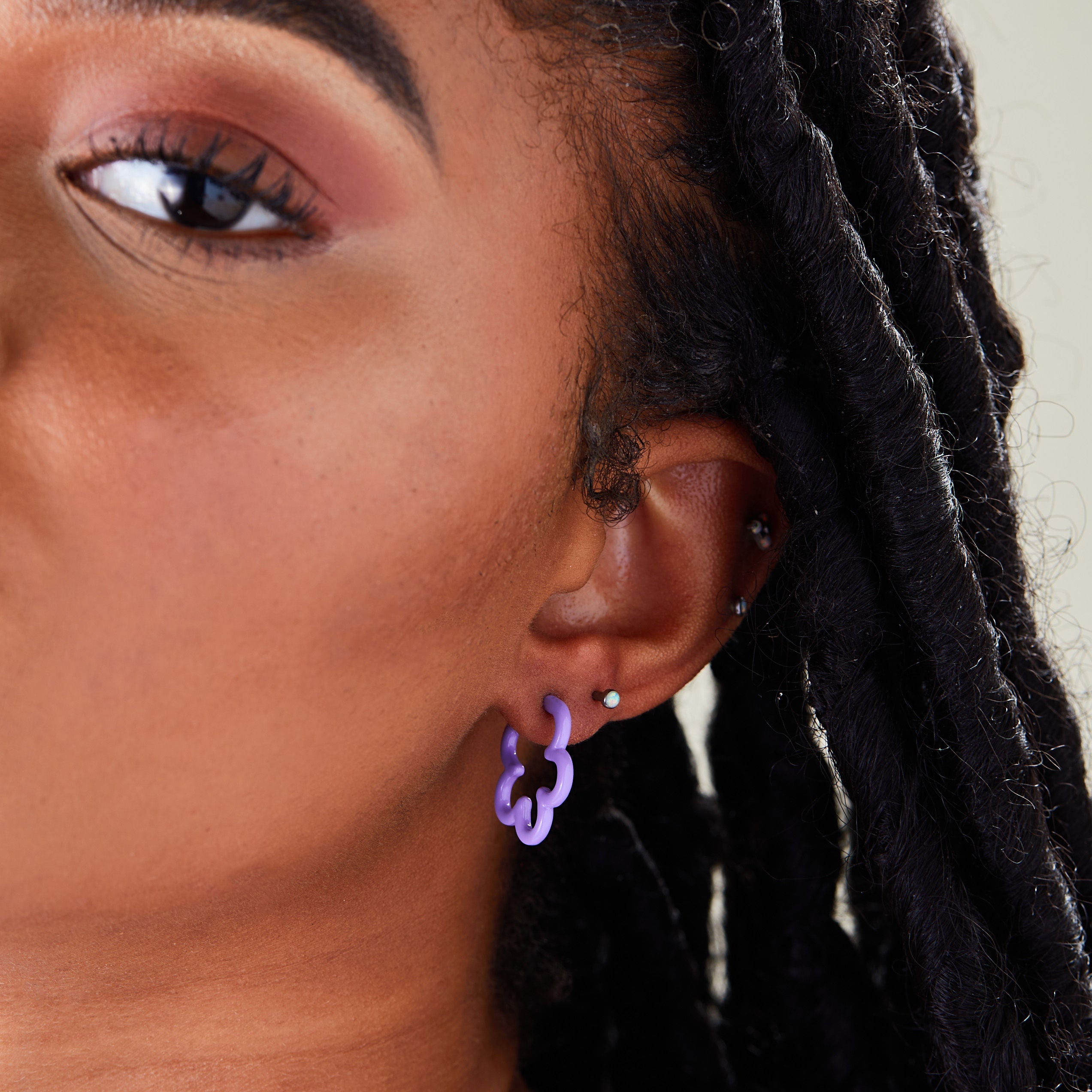 Floral Huggie Hoop Earrings, Purple