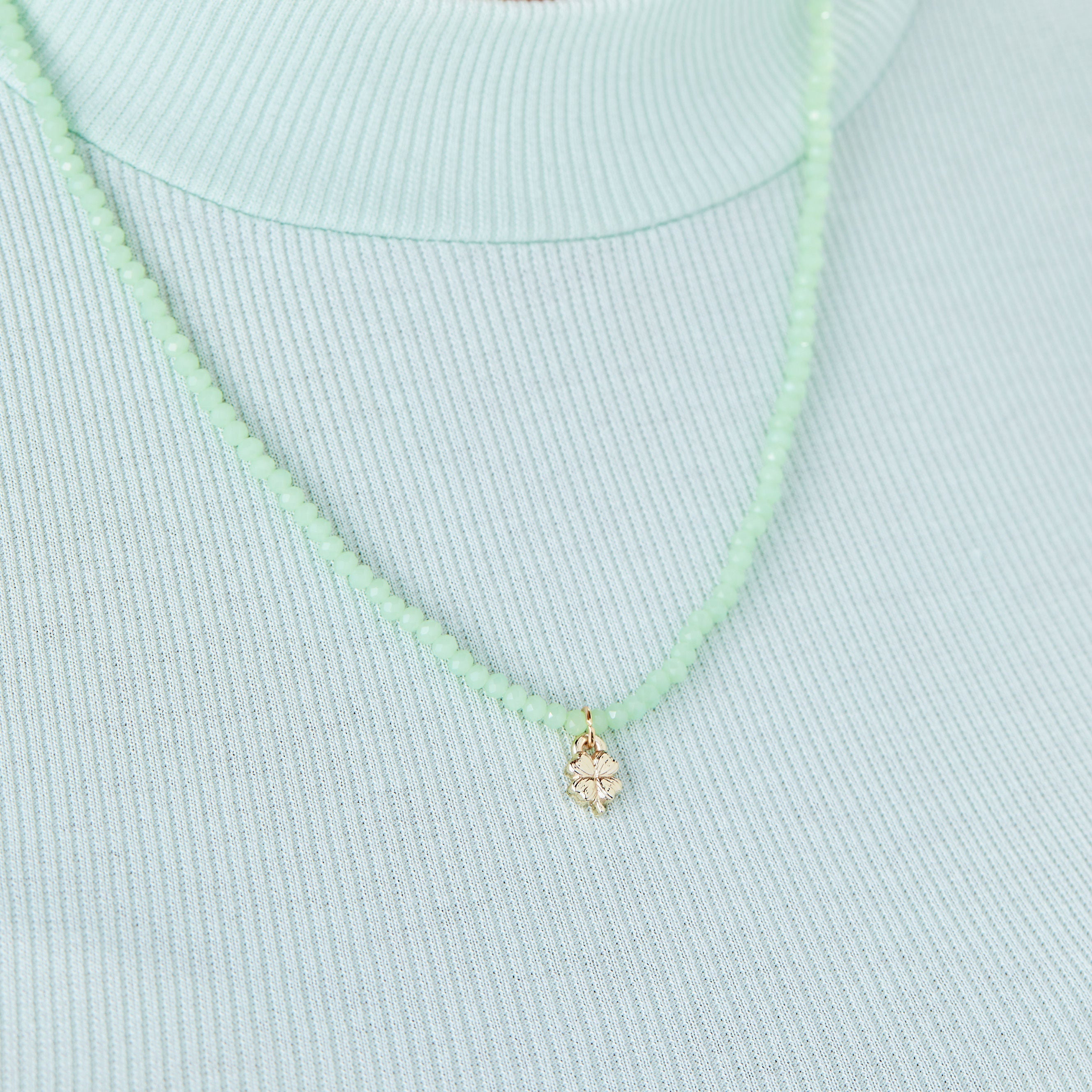 Good Fortune Four-Leaf Clover + Green Bead Necklace