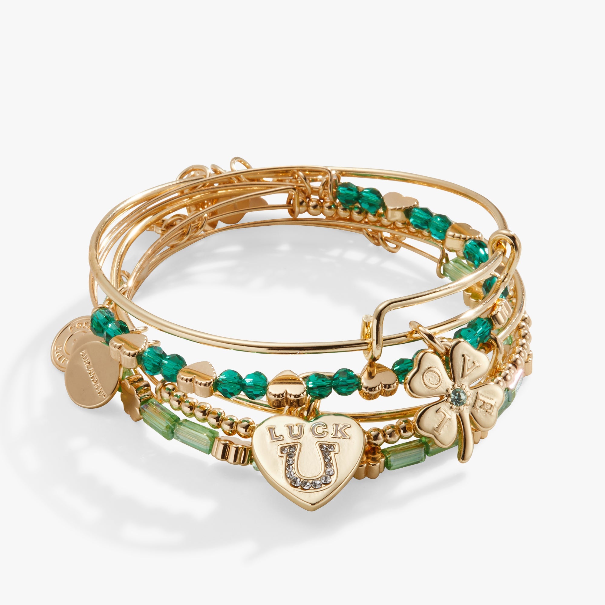 Love + Luck Charm Bangle Bracelets, Set of 5