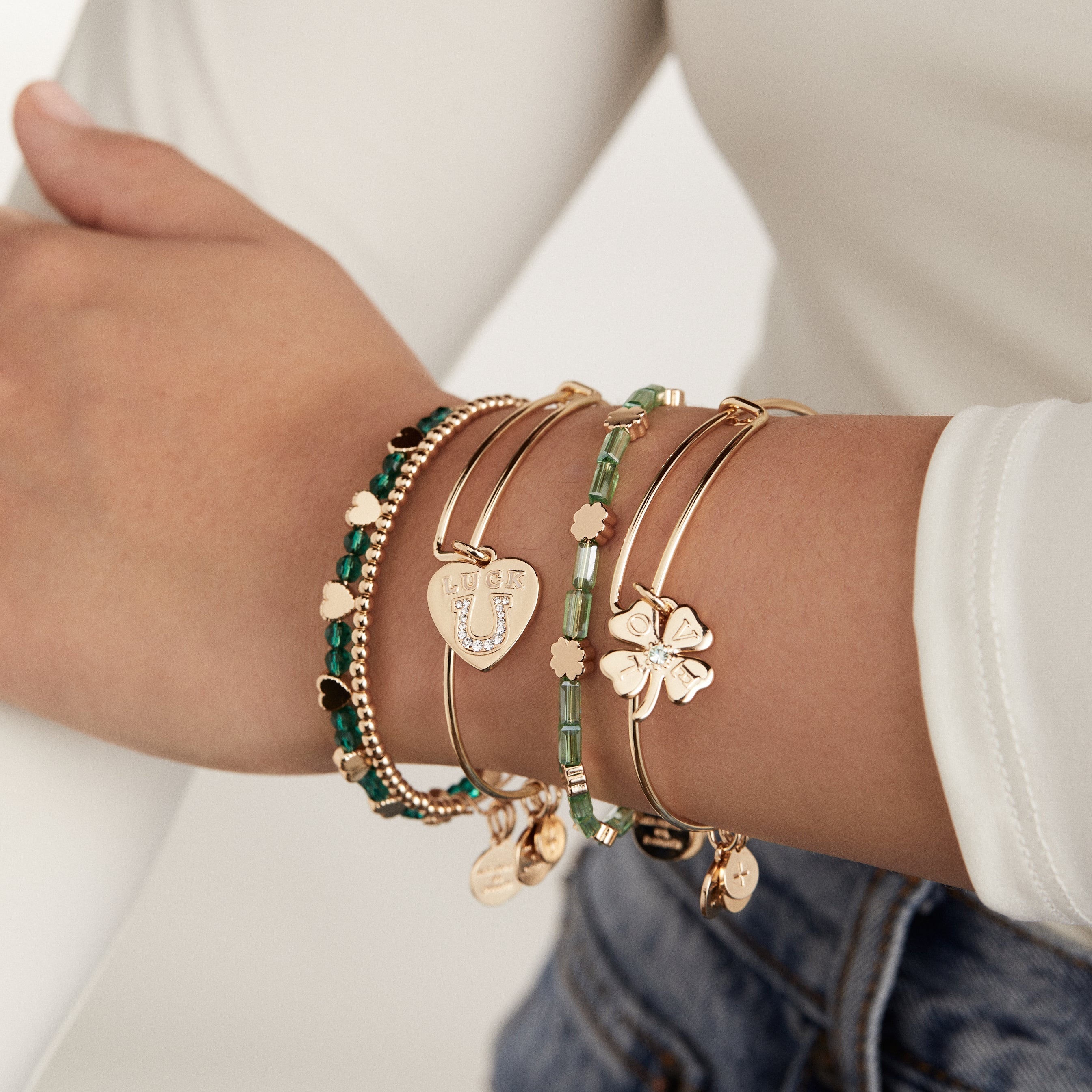 Love + Luck Charm Bangle Bracelets, Set of 5