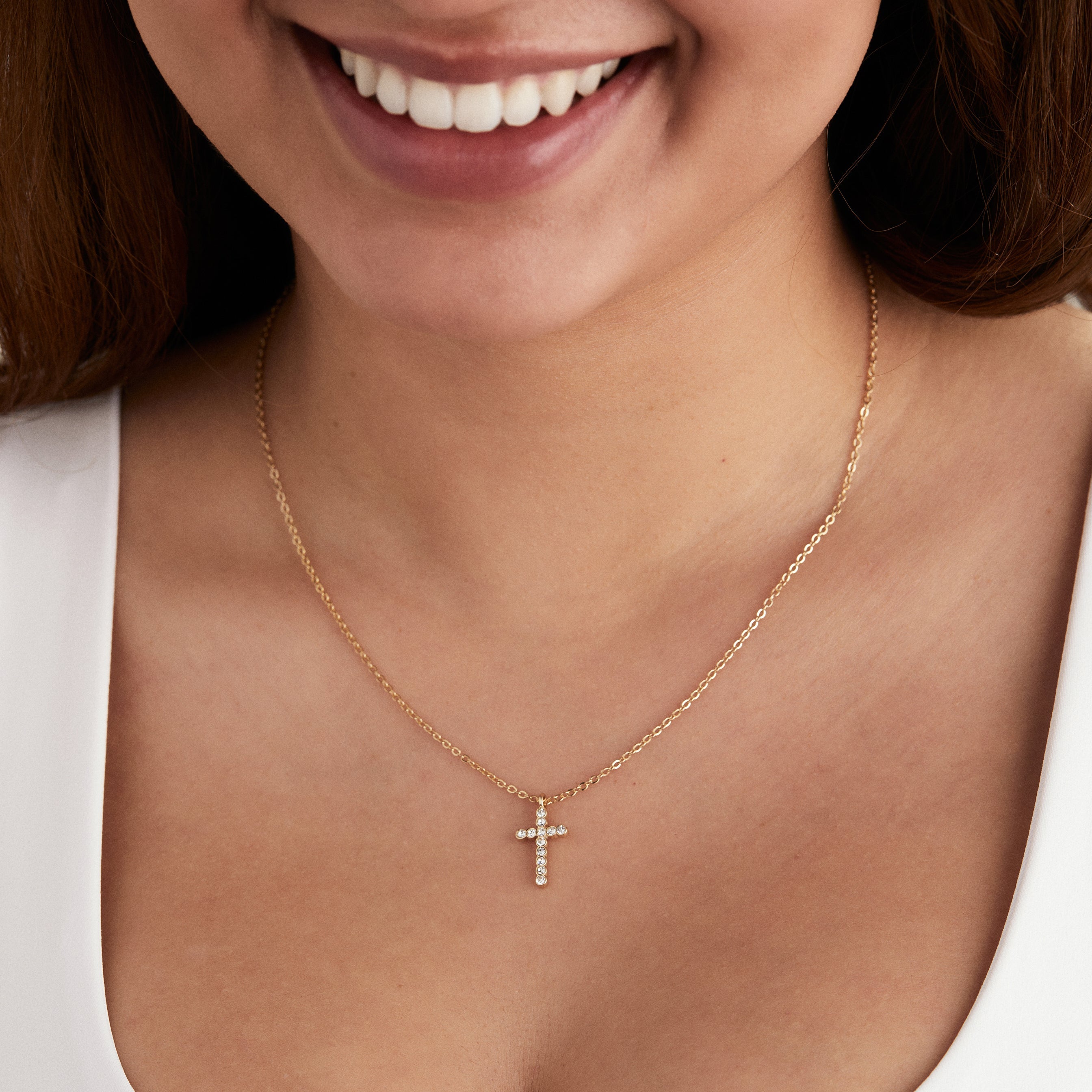 Pavé Cross Necklace, Adjustable