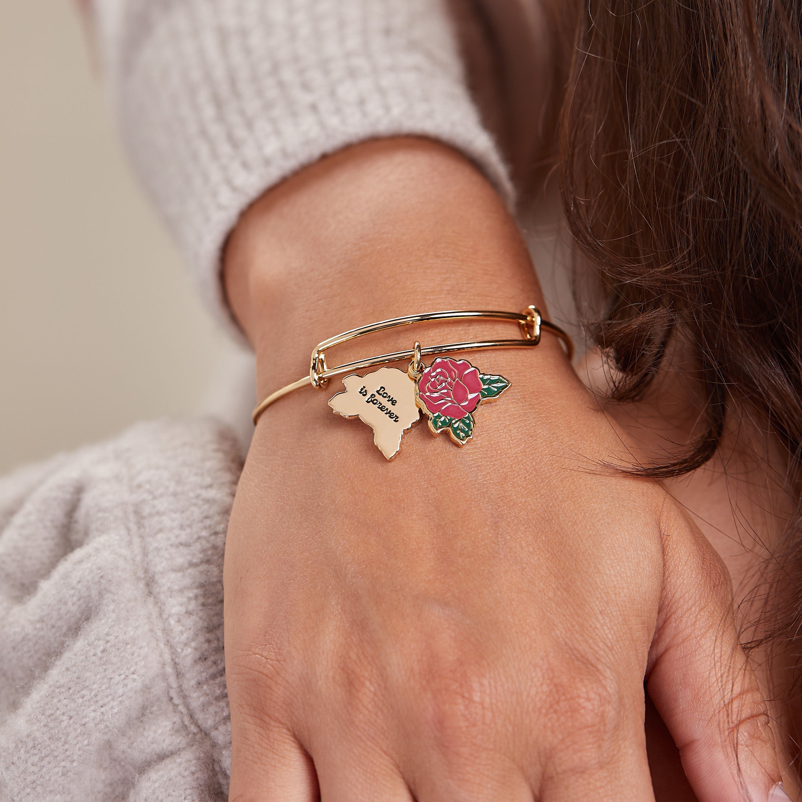 Red Rose Charm Bangle