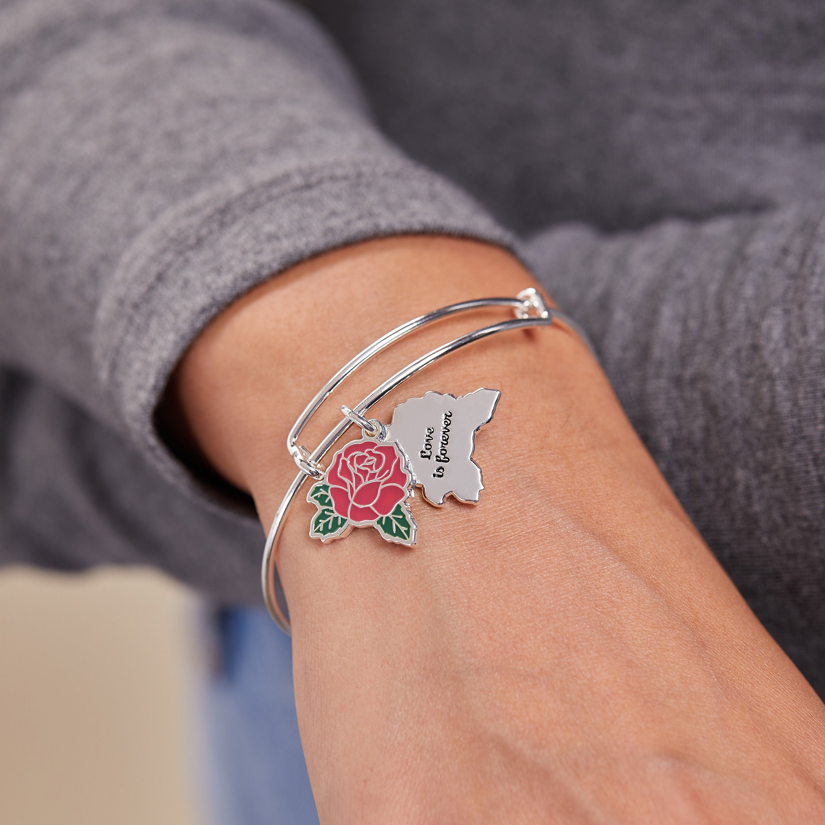 Red Rose Charm Bangle